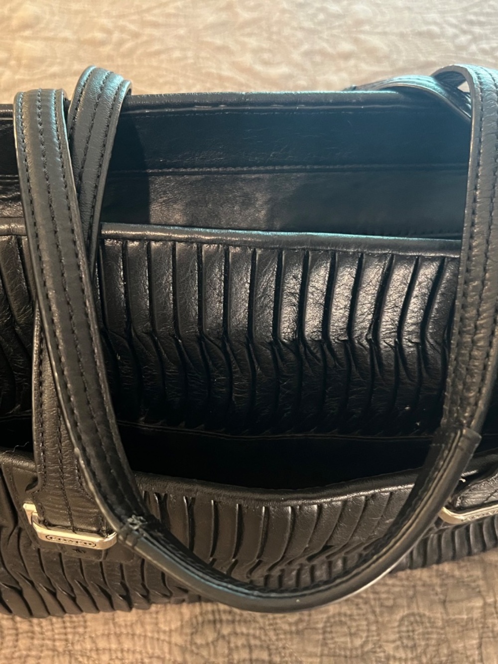 Coach Taylor Pleated Gathered Alexis Leather Satchel Carryall Tote in Black - Picture 3 of 15